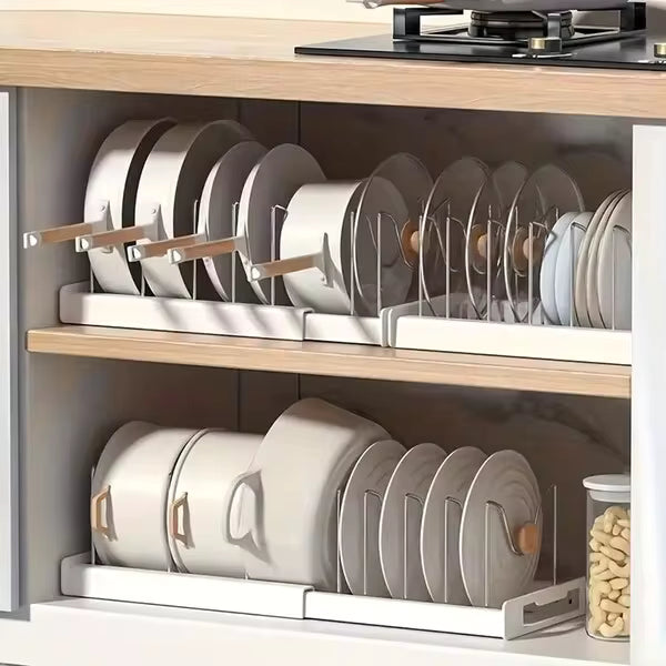 Pot And Pan Organizer 1pc Ultimate Kitchen Organizer - Space-Saving Expandable Shelf With Pot Lid Holder, Utensil Rack, Dish Drainboard, & Pull-Out Drawer For Tidy Cooking