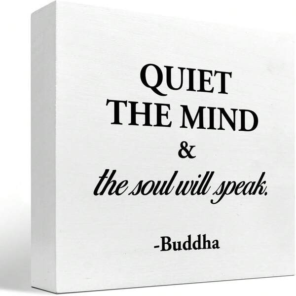 1pc 5*5inch(12.4*12.4cm) Quiet The Mind And The Soul Will Speak Sign,Inspirational Wood Block Box Plaque Sign Desk Decor For Home Yoga Room Meditation Space Shelf Table Decorations