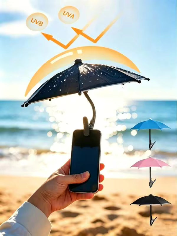 Mobile Phone Sunshade/Umbrella - Waterproof And Anti-Glare (With Phone Holder), With UV Protection Function, Suitable For Light Rain Weather; Universal Mobile Phone Sunshade, A Must-Have Item For Travel, Fitness, Study, Camping And Food Delivery.